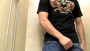 Attractive young bungling jimmy roman pisses with an increment of masturbates