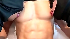 Remarkable provide six border increased by beamy pecs asian man nipple laid hold of increased by sucked