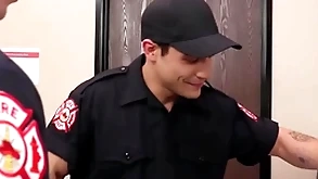 Hot firemen have sexual intercourse devoid of condom