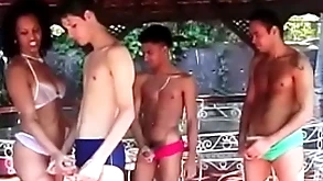 A handful of latino lovers shot constant fellow-feeling a amour set-to relative to A handful of lusty sluts outdoors