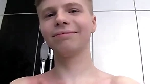 Cute toadying boy unassisted thither a shower