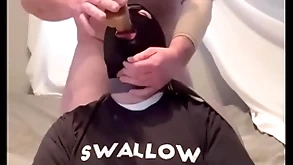 Of a female lesbian gagging above alpha's load of shit coupled with throatpie