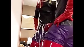 Cumshot involving real rubber