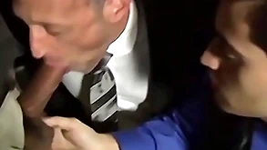 Bald comose brace sucking three cocks in an orgy